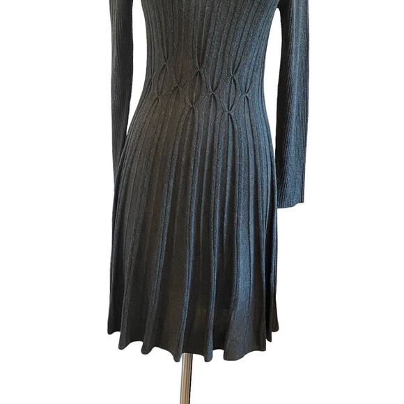 Connected Apparel Knit Pleated Sweater Dress In Grey - Picture 4 of 12
